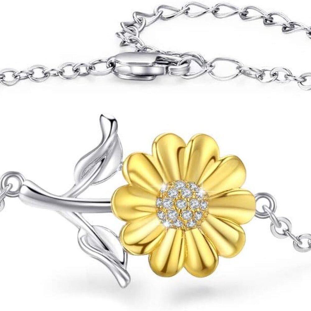 Sunflower Bracelet/Anklet 925 Sterling Silver Sunflower Jewelry Sunflower Mother